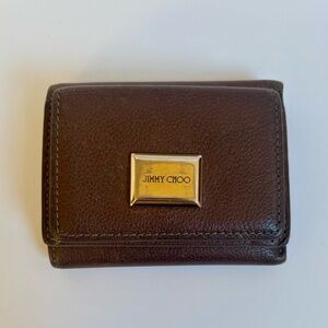 Jimmy Choo trifold compact “Nemo” wallet (brown leather / gold hardware)
